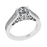 1.55 Ctw VS/SI1 Diamond 14K White Gold Filigree Engagement Ring