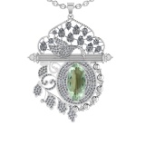22.47 Ctw I2/I3 Green Amethyst And Diamond 10K White Gold Necklace(ALL DIAM
