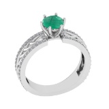 1.36 Ctw VS/SI1 Emerald and Diamond Prong Set 14K White Gold Engagement Rin