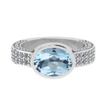 2.96 Ctw VS/SI1 Blue Topaz and Diamond Set 10K white Gold Engagement Ring (