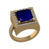 3.35 Ctw VS/SI1 Blue Sapphire and Diamond 14k Yellow Gold Engagement Ring (