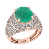 6.72 Ctw VS/SI1 Emerald And Diamond 14K Rose Gold Engagement Ring