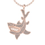 1.71 Ctw SI2/SI1 Diamond Style Prong Set 18K Rose Gold Shark Fish Necklace