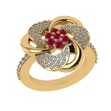 0.90 Ctw VS/SI1 Ruby and Diamond 14k Yellow Gold Engagement Ring (ALL DIAMO