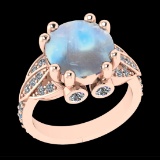 7.18 Ctw VS/SI1 Rainbow Moonstone And Diamond 14K Rose Gold Engagement Ring