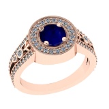 1.36 Ctw VS/SI1 Blue Sapphire and Diamond 14k Rose Gold Engagement Ring