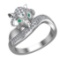 0.52 Ctw VS/SI1 Emerald and Diamond 14k white Gold Animal theme Fox Ring (A