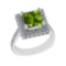 3.21 Ctw VS/SI1 Peridot And Diamond 14K White Gold Engagement Ring( ALL DIA