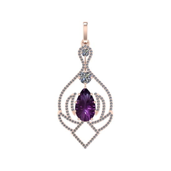 71.81 Ctw SI2/SI1 Amethyst and Diamond Prong Set 14k Rose Gold Pendant (ALL