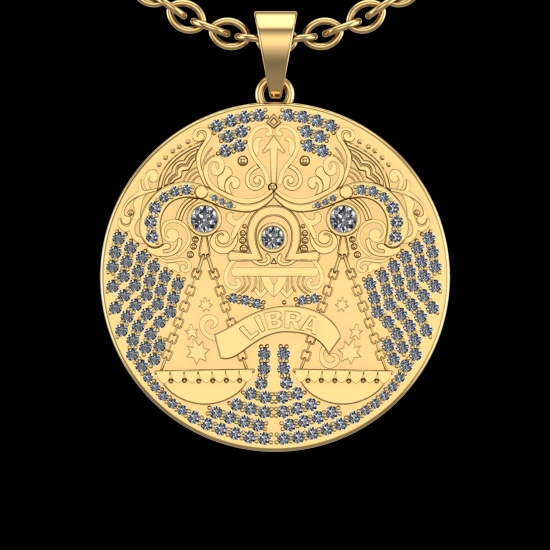 2.22 Ctw VS/SI1 Diamond 10K Yellow Gold Sodiac Sign theme Pendant (ALL DIAM
