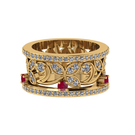1.79 Ctw VS/SI1 Ruby and Diamond 14k Yellow Gold Engagement Ring (ALL DIAMO
