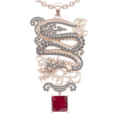 6.40 Ctw VS/SI1 Ruby and Diamond Prong Set 14K Rose Gold Pendant (ALL DIAMO