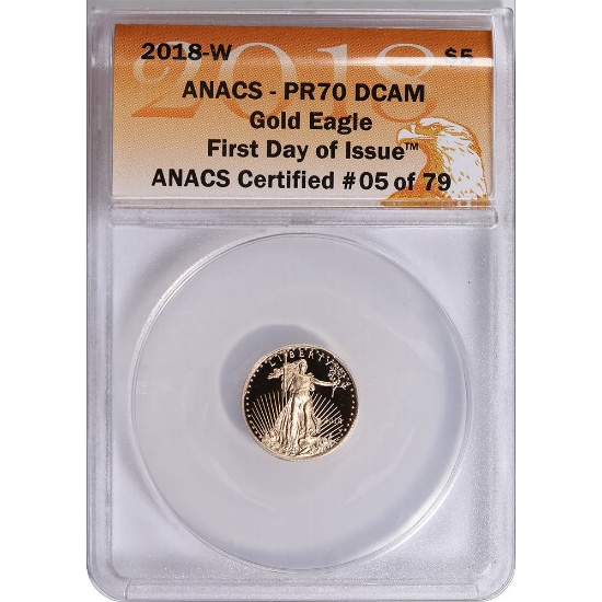Certified Proof American Gold Eagle $5 2018-W PR70 ANACS