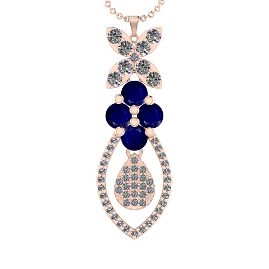 19.90Ctw VS/SI1 Blue Sapphire and Diamond 14K Rose Gold Necklace(ALL DIAMON