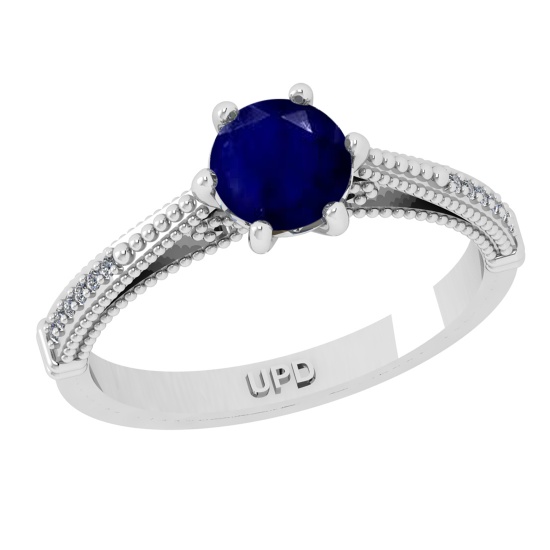 0.90 Ctw VS/SI1 Blue Sapphire and Diamond 14k white Gold Engagement Ring (A