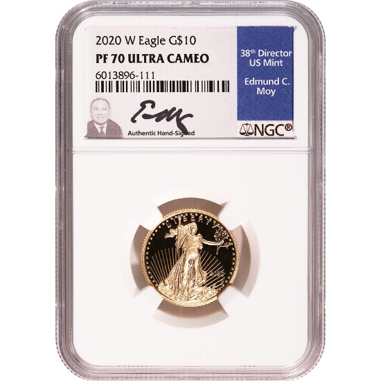 Certified American $10 Gold Eagle 2020-W PF70 NGC Moy sig.