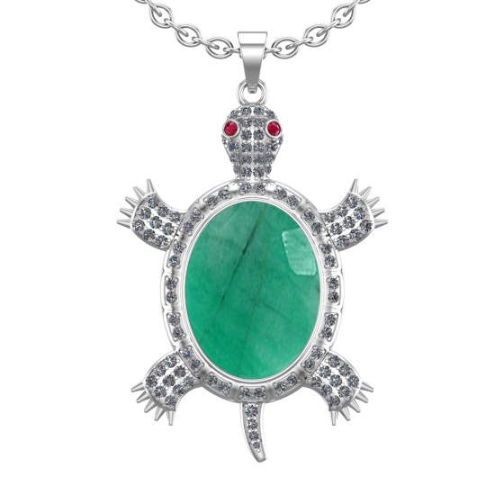 9.20 Ctw VS/SI1 Emerald and Diamond 14K White Gold Pendant (ALL DIAMOND ARE