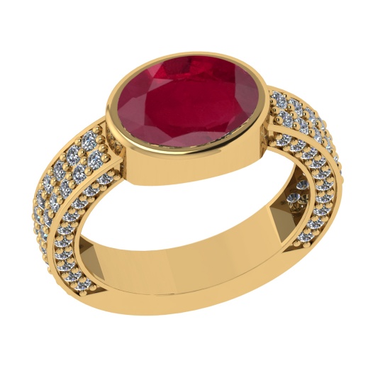 2.96 Ctw VS/SI1 Ruby and Diamond 14k Yellow Gold Engagement Ring (ALL DIAMO