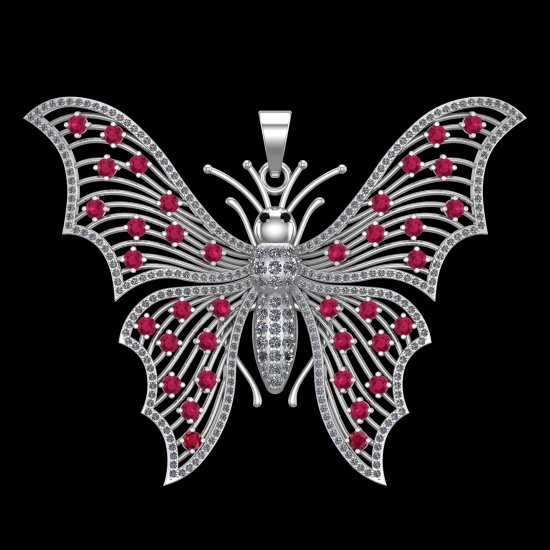 4.54 Ctw VS/SI1 Ruby and Diamond 10k white Gold Butterfly Pendant (ALL DIAM