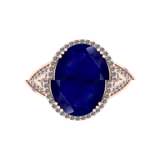 5.60 Ctw VS/SI1 Blue Sapphire And Diamond 14k Rose Gold Engagement Ring (AL