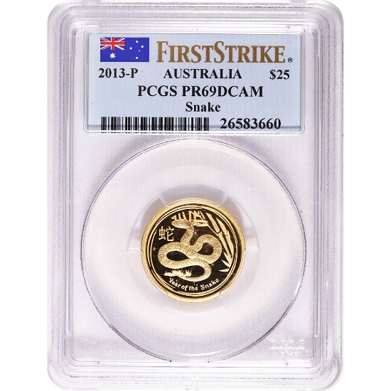 Australia 1/4 Ounce Gold PF Snake 2013 PR69 PCGS