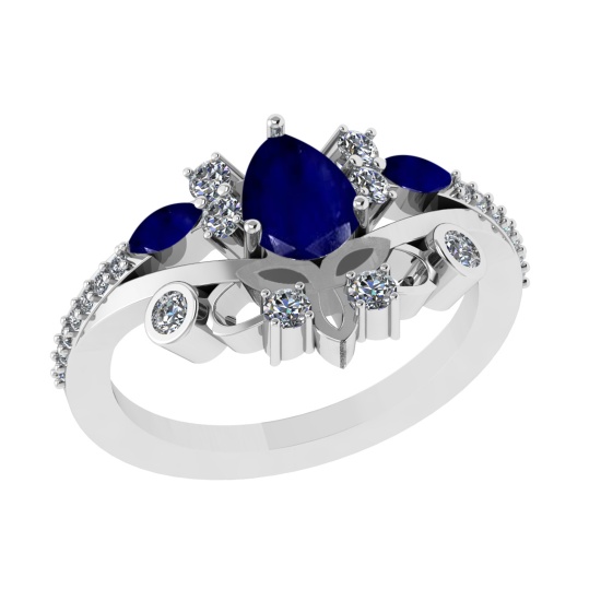 1.75 Ctw VS/SI1 Blue Sapphire and Diamond 14k white Gold Engagement Ring (A