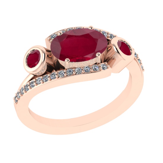 2.94 Ctw VS/SI1 Ruby and Diamond 14k Rose Gold Engagement Ring (ALL DIAMOND