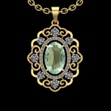 20.23 Ctw VS/SI1 Green Amethyst And Diamond 14K Yellow Gold Necklace( ALL D