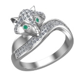 0.52 Ctw VS/SI1 Emerald and Diamond 14k white Gold Animal theme Fox Ring (A