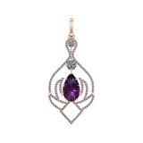 71.81 Ctw SI2/SI1 Amethyst and Diamond Prong Set 14k Rose Gold Pendant (ALL