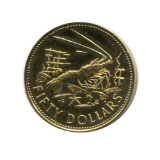 Bahamas $50 gold 1974 UNC Independence