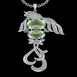 35.56 Ctw VS/SI1 Green Amethyst And Diamond 14k White Gold Pendant Neklace(
