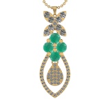 19.90Ctw VS/SI1 Emerald and Diamond 14K Yellow Gold Necklace(ALL DIAMOND AR