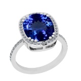 5.20 Ctw VS/SI1 Tanzanite And Diamond 18k White Gold Cocktail Ring