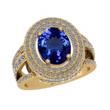 6.33 Ctw VS/SI1 Tanzanite And Diamond 18k Yellow Gold Engagement Halo Ring