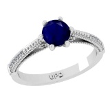 0.90 Ctw VS/SI1 Blue Sapphire and Diamond 14k white Gold Engagement Ring (A