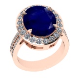 5.55 Ctw VS/SI1 Blue Sapphire And Diamond 14K Rose Gold Engagement Ring