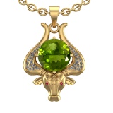 2.89 Ctw VS/SI1 Peridot and Diamond Set 10K Yellow Gold Creature Theme Pend