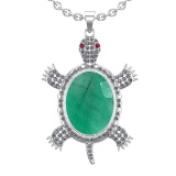 9.20 Ctw VS/SI1 Emerald and Diamond 14K White Gold Pendant (ALL DIAMOND ARE