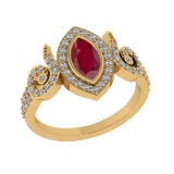 0.93 Ctw VS/SI1 Ruby and Diamond14K Yellow Gold Engagement Ring