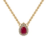 0.89 Ctw VS/SI1 Ruby and Diamond Prong Set 14K Yellow Gold Necklace (ALL DI
