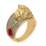 1.57 Ctw VS/SI1 Ruby and Diamond 14K Yellow Gold Engagement Ring (ALL DIAMO