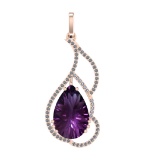 68.07 Ctw SI2/SI1 Amethyst and Diamond Prong Set 14k Rose Gold Pendant (ALL