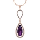 13.84 Ctw VS/SI1 Amethyst and Diamond Prong Set 14k Rose Gold Pendant (ALL