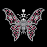 4.54 Ctw VS/SI1 Ruby and Diamond 10k white Gold Butterfly Pendant (ALL DIAM
