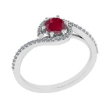 0.69 Ctw VS/SI1 Ruby and Diamond 14K White Gold Engagement Ring (ALL DIAMON