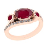 2.94 Ctw VS/SI1 Ruby and Diamond 14k Rose Gold Engagement Ring (ALL DIAMOND