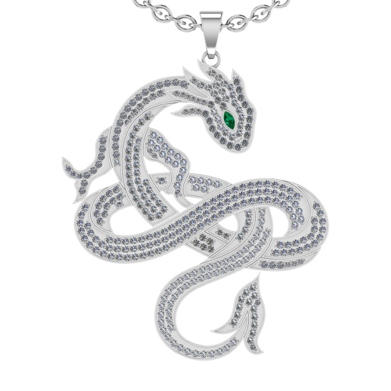 4.72 CtwVS/SI1 Emerald and Diamond 14K White Gold Dragon Necklace (ALL DIAM