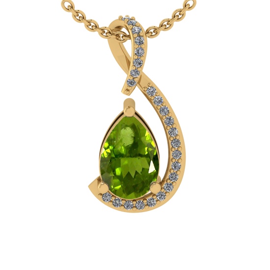 2.12 Ctw VS/SI1 Peridot and Diamond Set 10K Yellow Gold Pendant (ALL DIAMON
