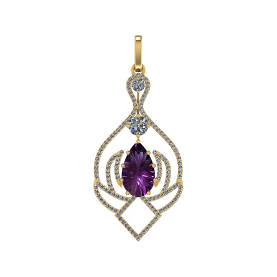 71.81 Ctw SI2/SI1 Amethyst and Diamond Prong Set 14k Yellow Gold Pendant (A